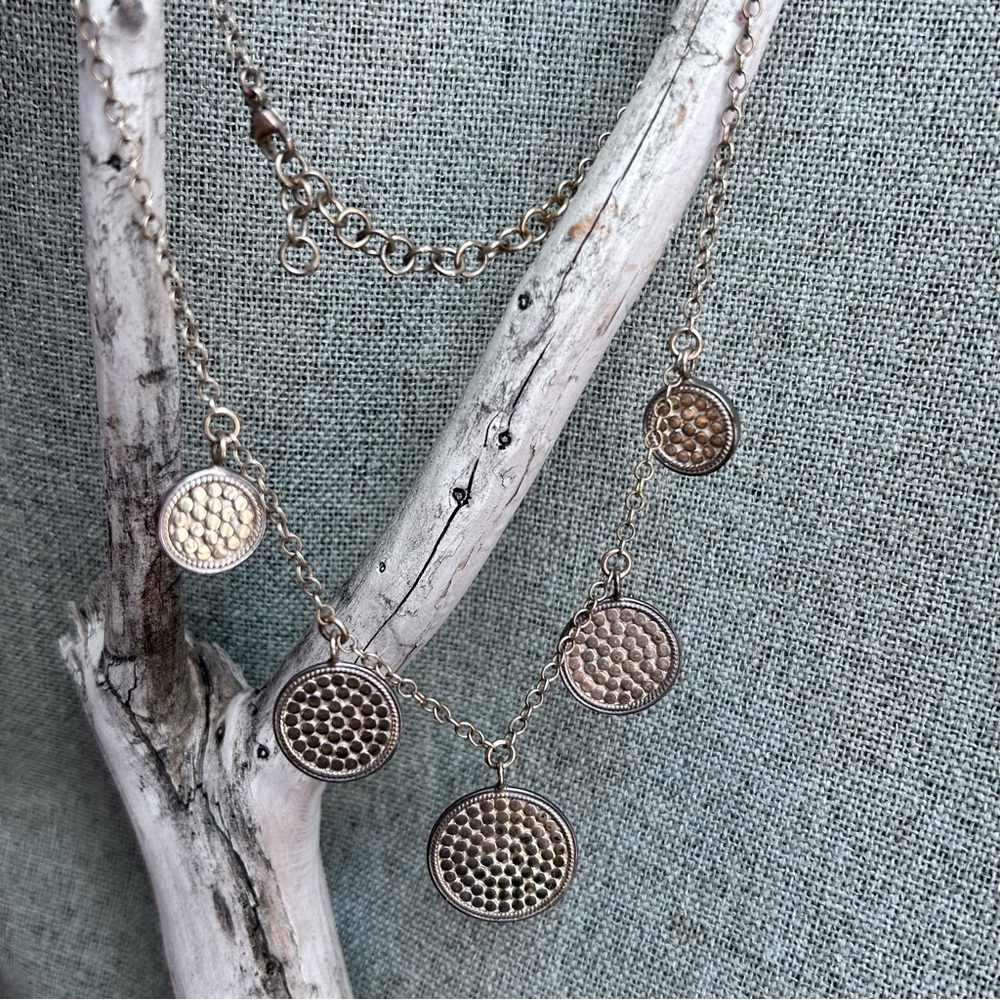 Anna Beck Disc Circle Pendant Chain Necklace 925 and Gold Vermeil Vintage Rare